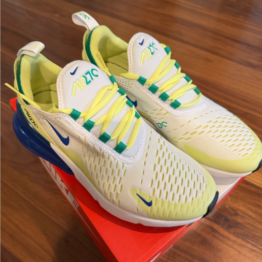 Nike Kids Air Max 270 - White & Yellow with Blue Accents